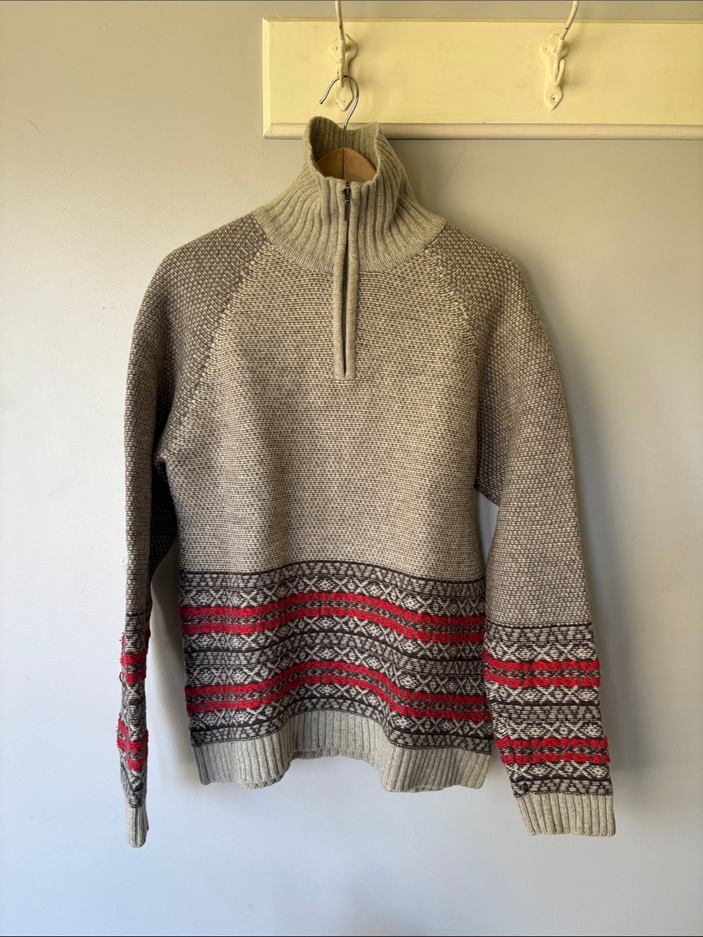 TRISTAN Vintage Wool Knit Sweater Zip Up Tan Nordic Scandi XL